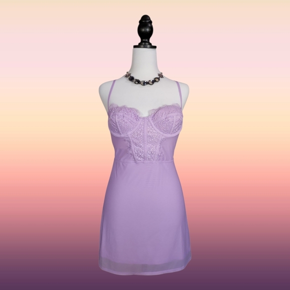 NWT Urban Outfitters Lavender Brenna Bustier Slip Mini Dress - Picture 1 of 9